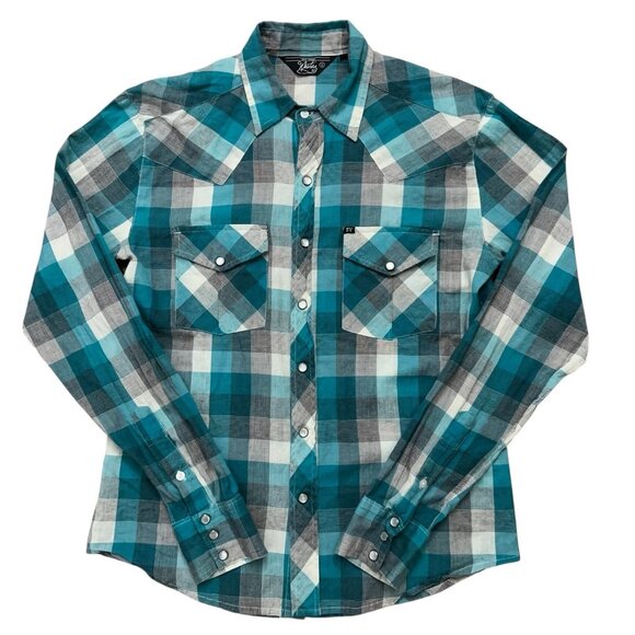 Salt Valley Western Shirt Mens Size S Long Sleeve Pearl Snap Button Plaid Green - Picture 1 of 5